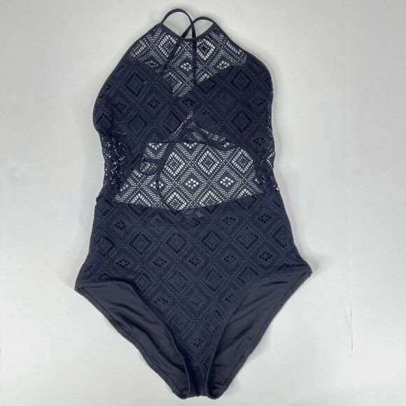 Aerie Womens One-Piece Swimsuit Crochet Lined Crisscross Black Size Medium - Picture 3 of 8